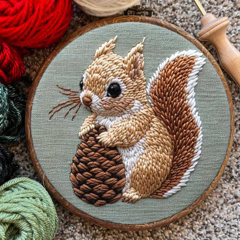  Squirrel And Pine Cone Punch Needle Kit - Winter Animal Craft | Diy Christmas Gifts - image 10