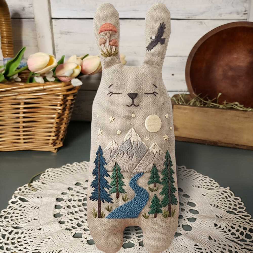 Rubbyoo Bunny Toy Embroidery Kit - Mountain Stream And Pine | Creative Craft | Scenic Wilderness-inspired Ornament - image 4