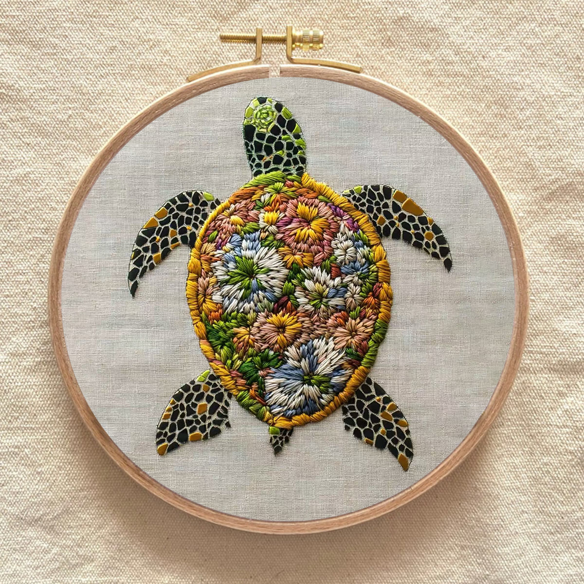 Rubbyoo Embroidery Kit - Flower-Adorned Sea Turtle | Vivid Home Display Piece | Novice-Ready Stitch Project - image 9