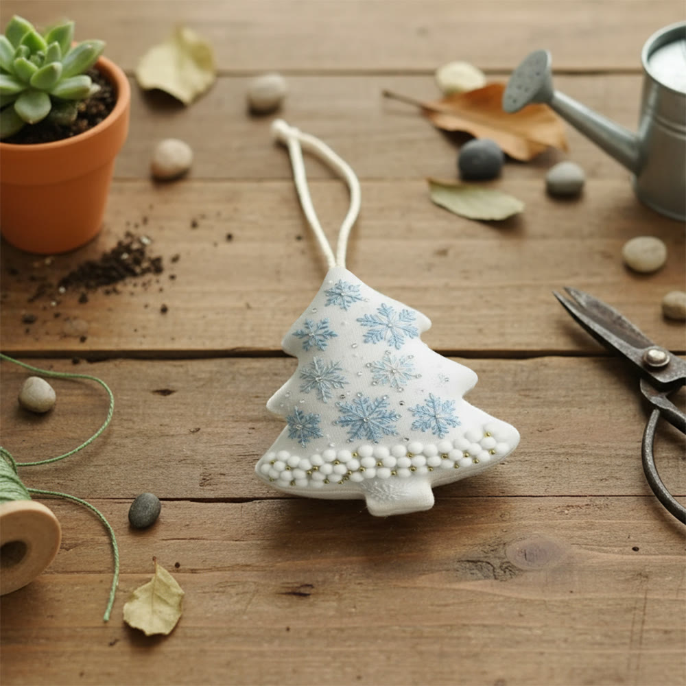 Rubbyoo Tree-shaped Embroidery Kit - Snowflakes And Pearls | Elegant Diy Craft | Lovely Addition To Festive Collection - image 6