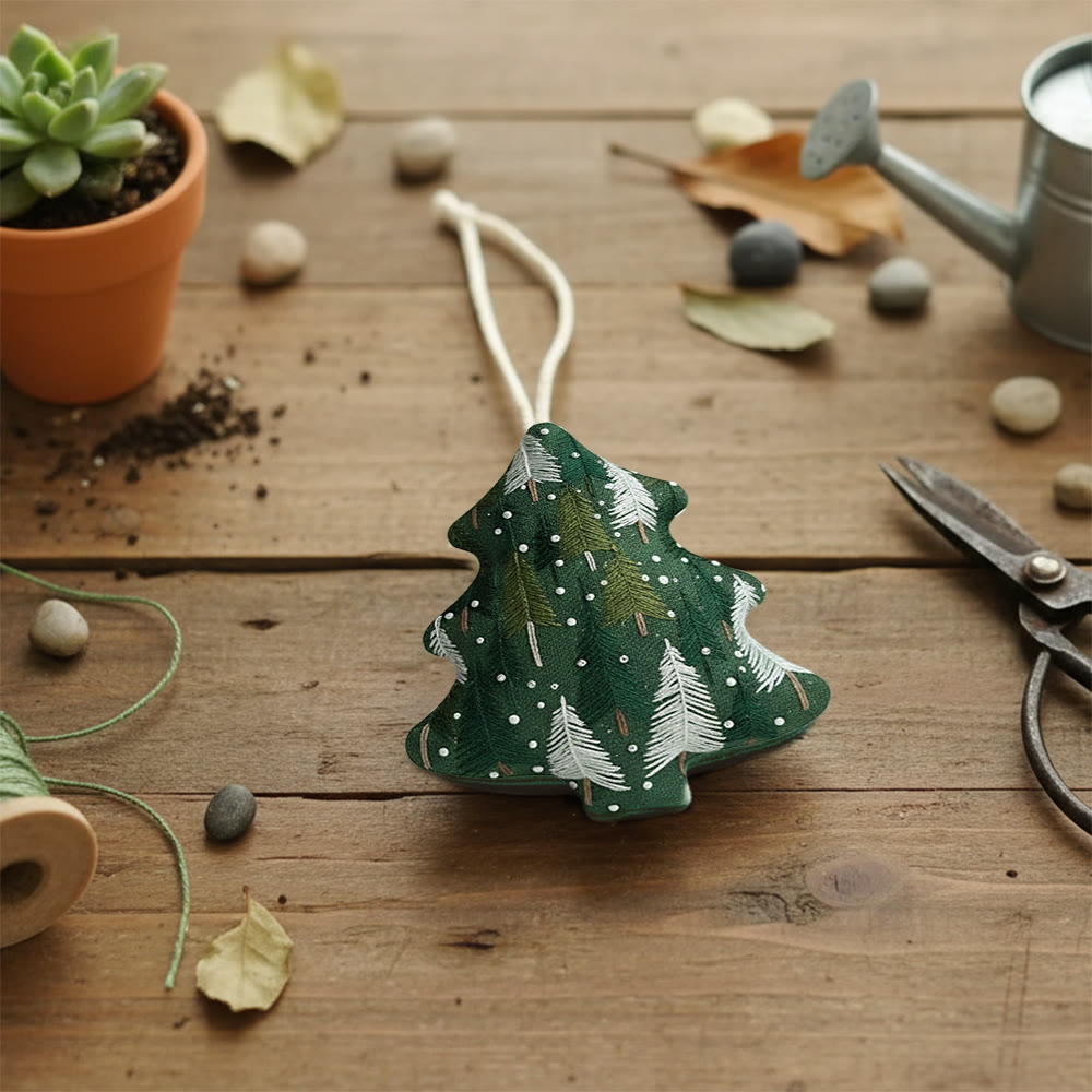 Rubbyoo Tree-shaped Embroidery Kit - Green Pine Snowfall Design | Fresh Winter Pine Needlework | Christmas Charm - image 5