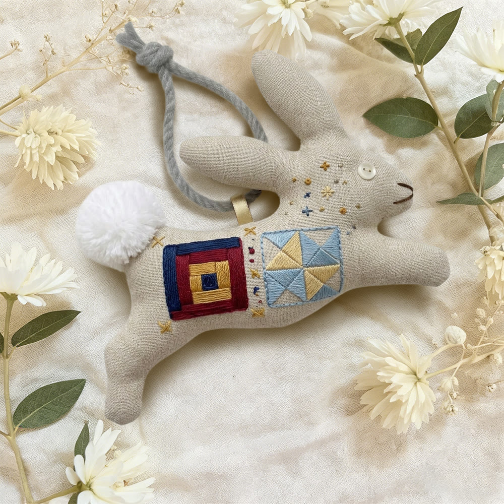 Rubbyoo Rabbit Embroidery Kit - Block Design | Lovely Bunny Art | Creative Hanging Decor - image 3