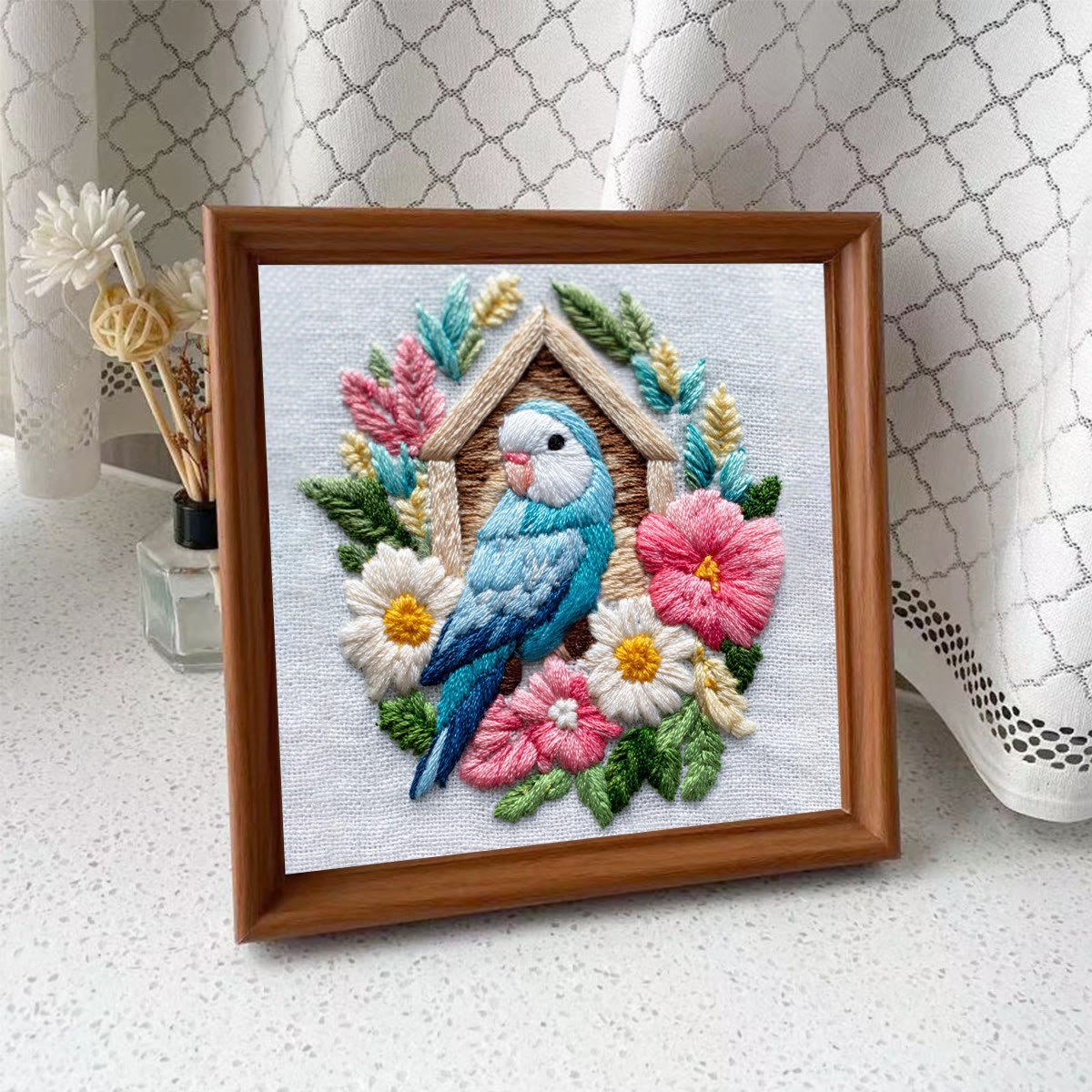 Rubbyoo Embroidery Kit - Parrot And Birdhouse | Gentle Diy Project | Heartwarming Present Pick - Embroidery Kit Plus An Extra Frame - image 4