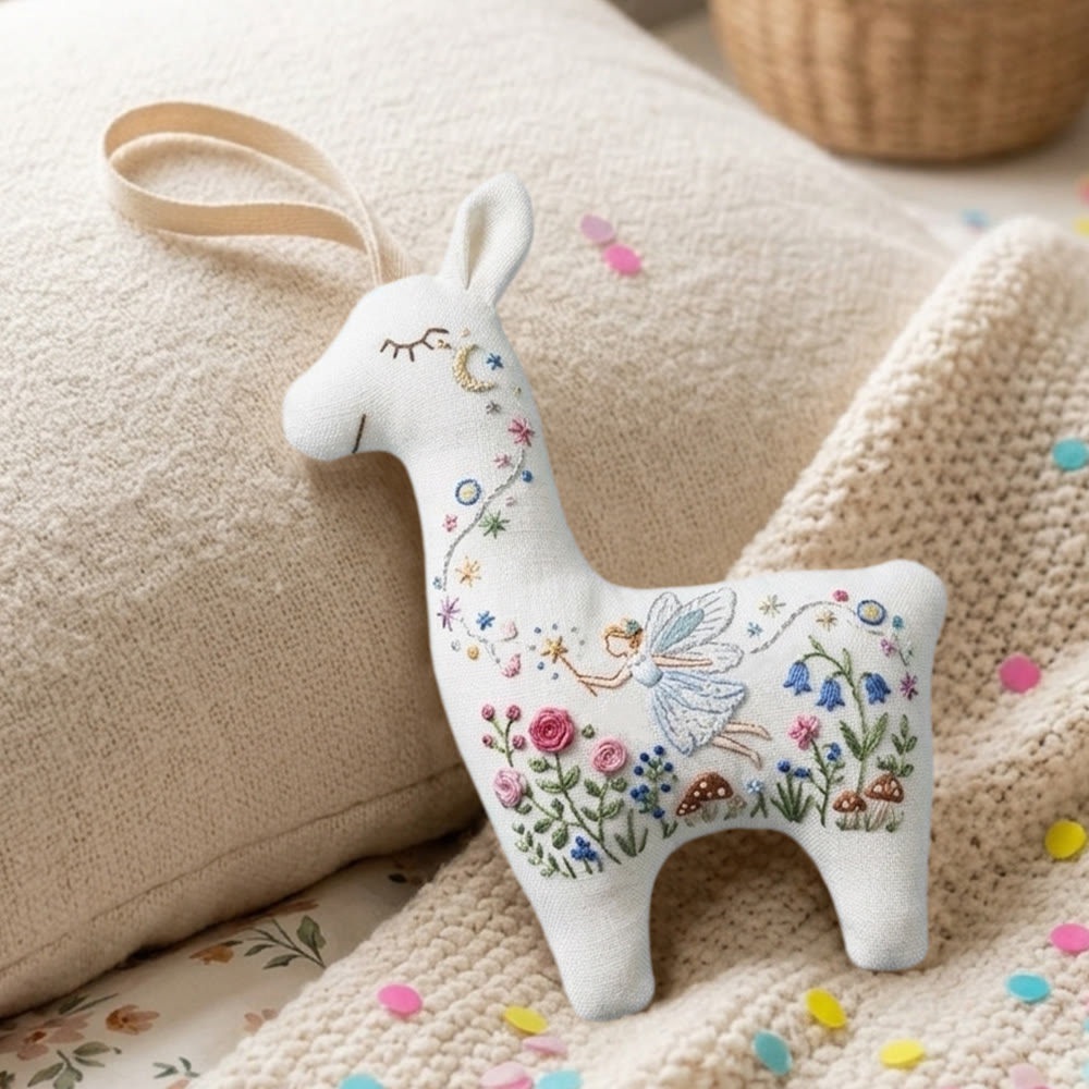 Rubbyoo Llama Embroidery Kit - Whimsical Fairy Design | Magical Forest Nursery Gift | Floral Mushroom Hanging Accessory - image 6