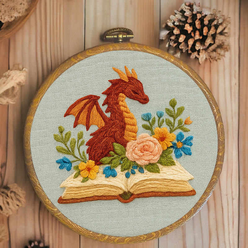 Rubbyoo Embroidery Kit - Dragon With Floral Books | Beginner Friendly Artwork | Unique Animal Collection  - image 8