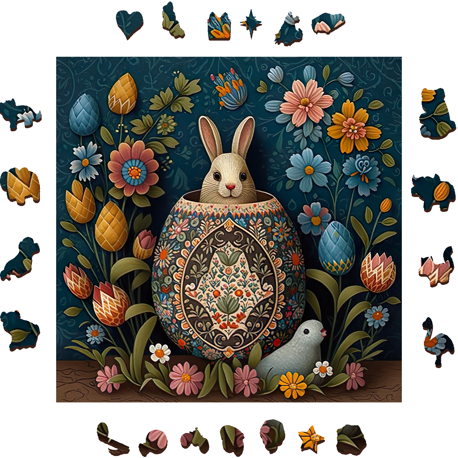 Bunny among Easter eggs - Wooden Jigsaw Puzzle