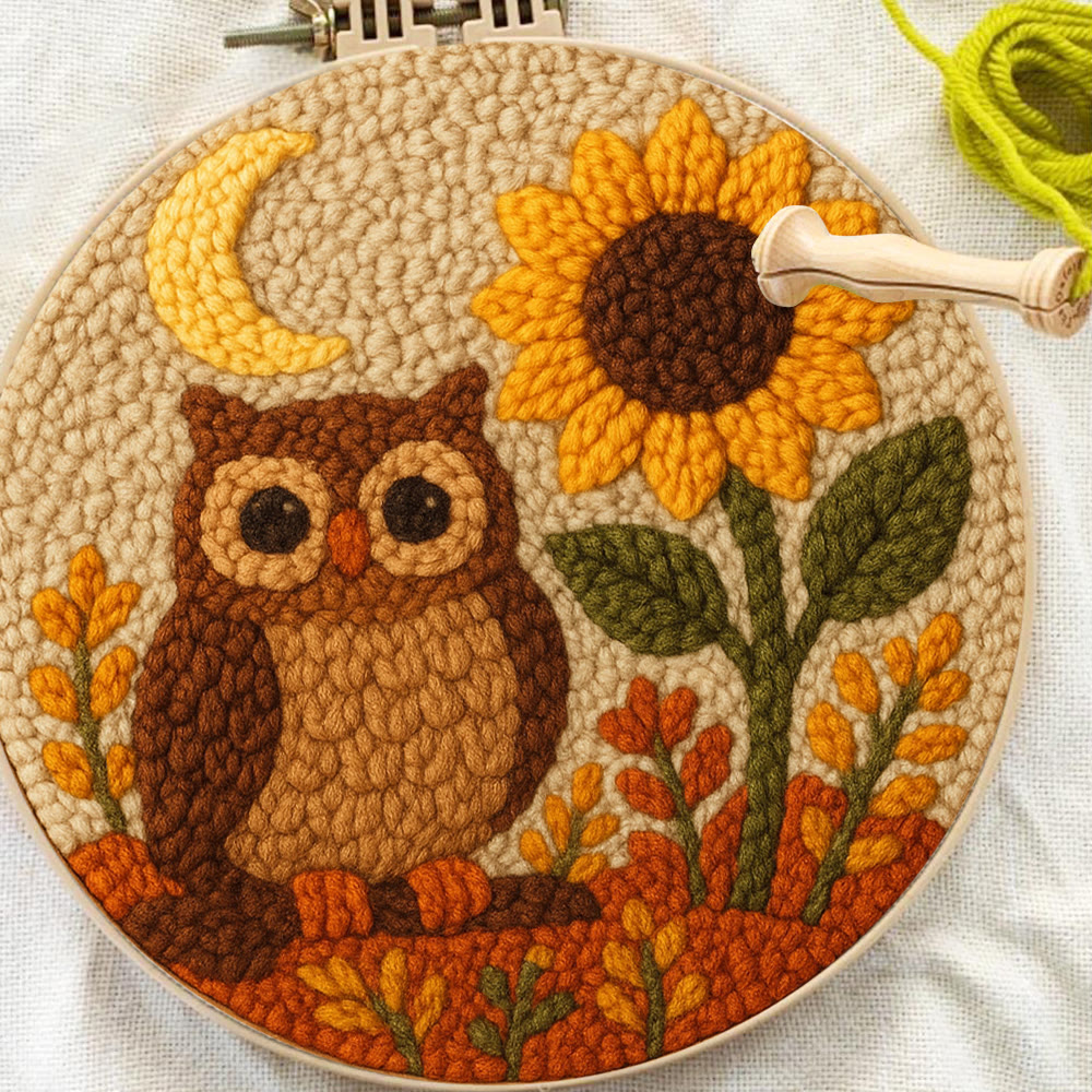 Autumn Owl Sunflower Punch Needle Kit - Gift For Diy Enthusiasts | Cozy Home Decor  - image 9