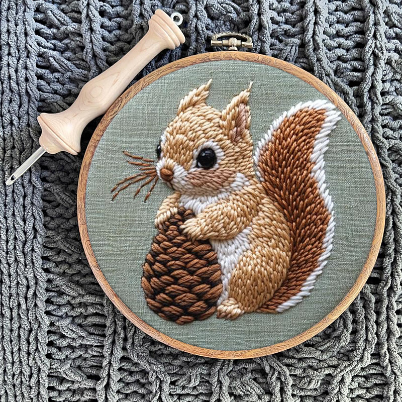  Squirrel And Pine Cone Punch Needle Kit - Winter Animal Craft | Diy Christmas Gifts - image 9