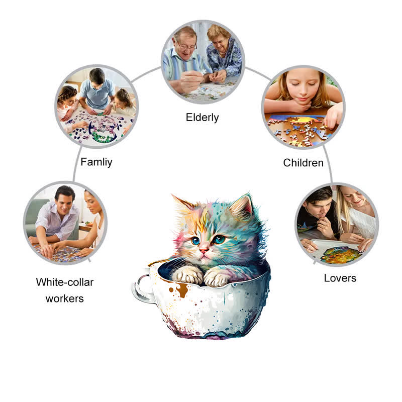  Cute teacup cat -1 Wooden Jigsaw Puzzle