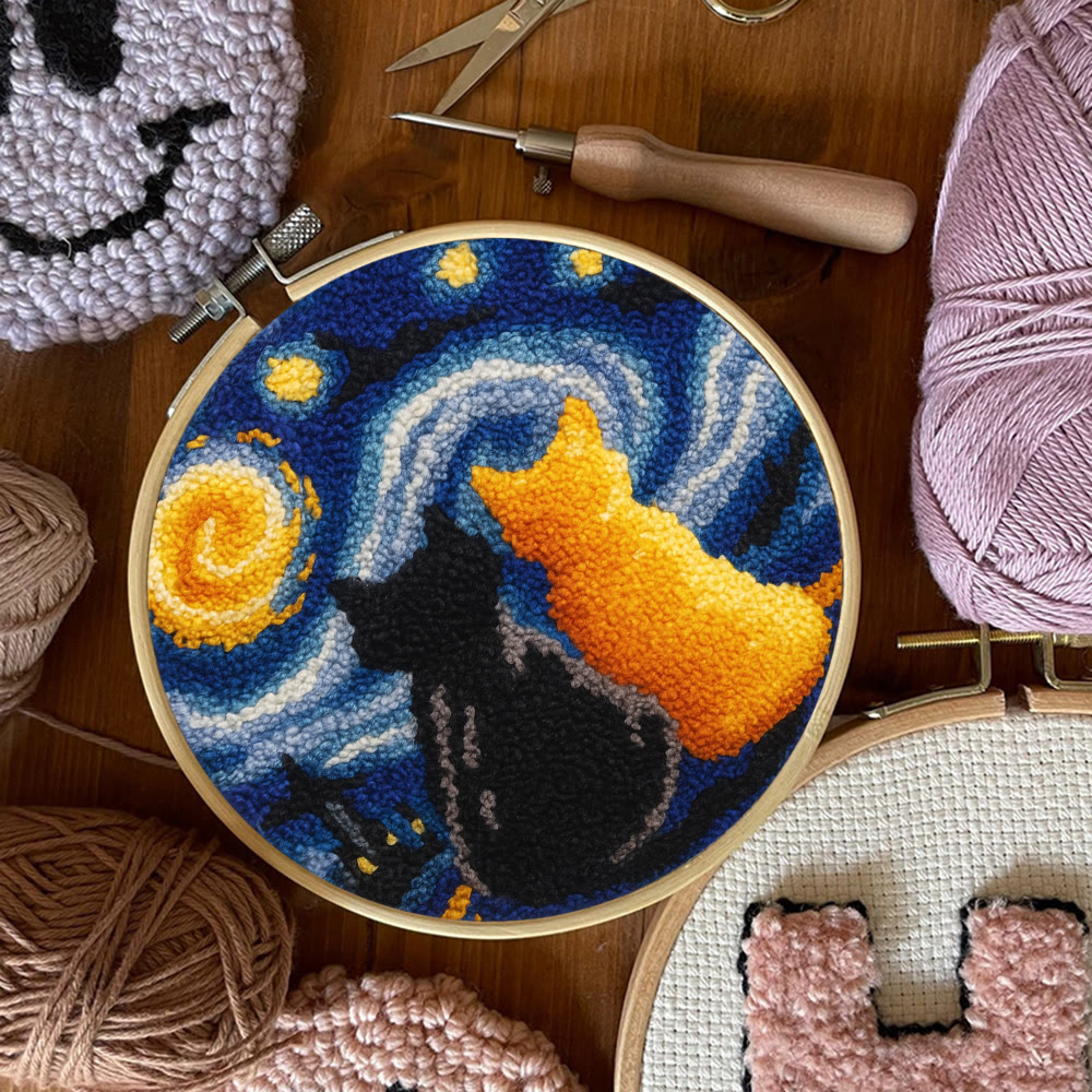 Starry Sky With Cats Punch Needle Kit - Creative Coaster Art | Unique Desk Decor  - image 10