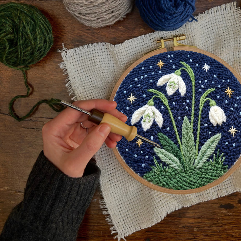 Snowdrop Flower Punch Needle Kit - Starry Night Wall Decor | Beginner Diy Needlecraft - image 4