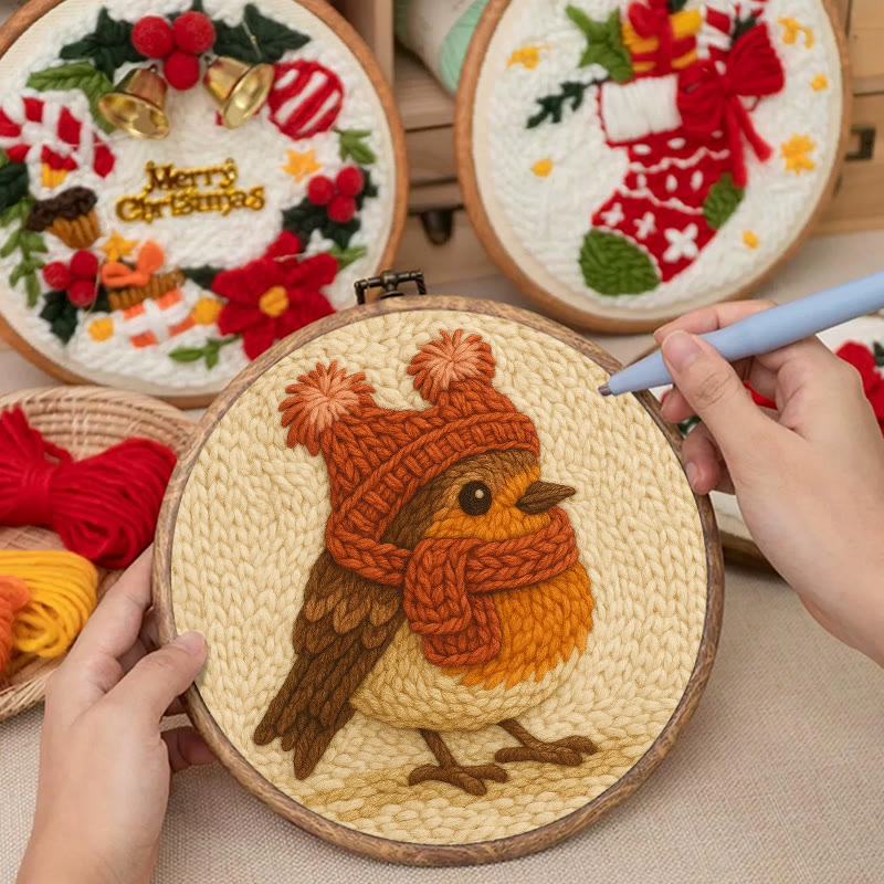 Cute Robin Punch Needle Kit - Handmade Bird Needlework | Diy Yarn Art Craft - image 6