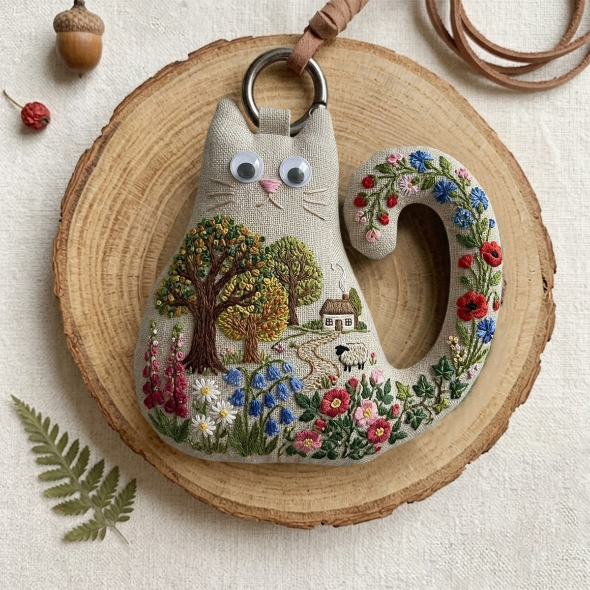 Rubbyoo Cat Embroidery Kit - Floral Farmhouse | Cozy Countryside Ornament | Perfect Gift For Woodland Nature Hobbists - image 2