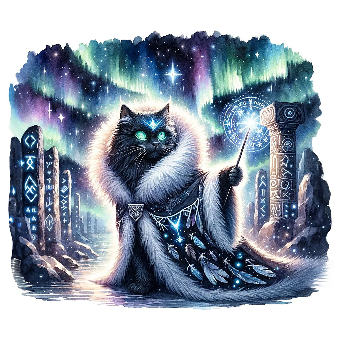 Rubbyoo Majestic Sorcerer Cat | Guardian Of The Arcane - Wooden Jigsaw Puzzle