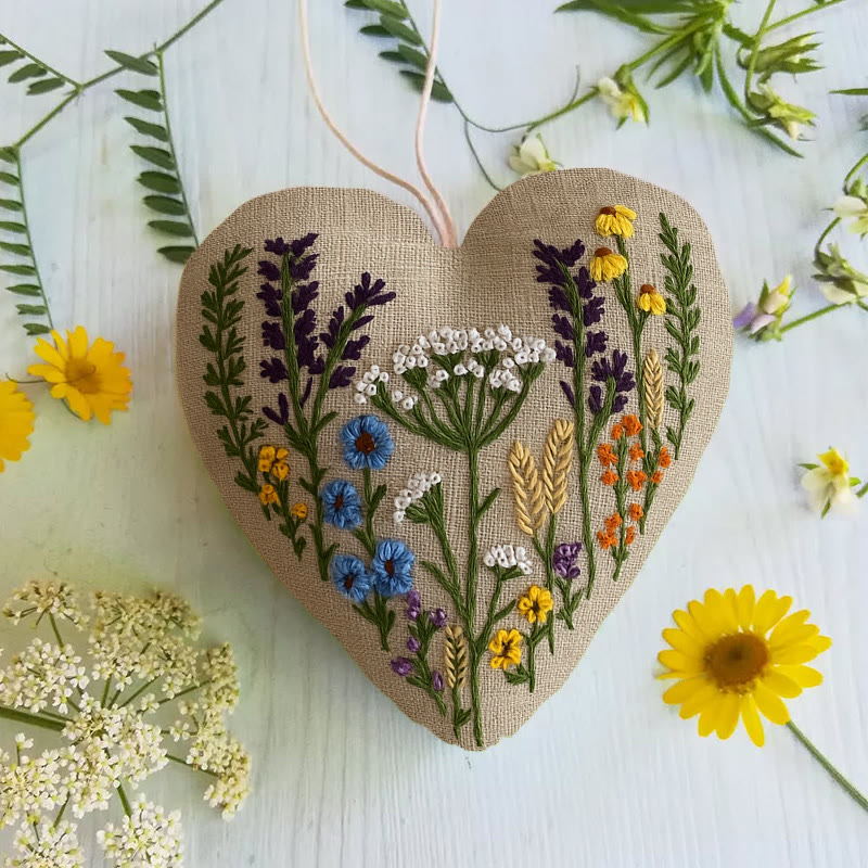 Rubbyoo Heart Embroidery Kit - Little Wildflower | Diy Floral Needlework | Unique Hanging Ornament - image 5