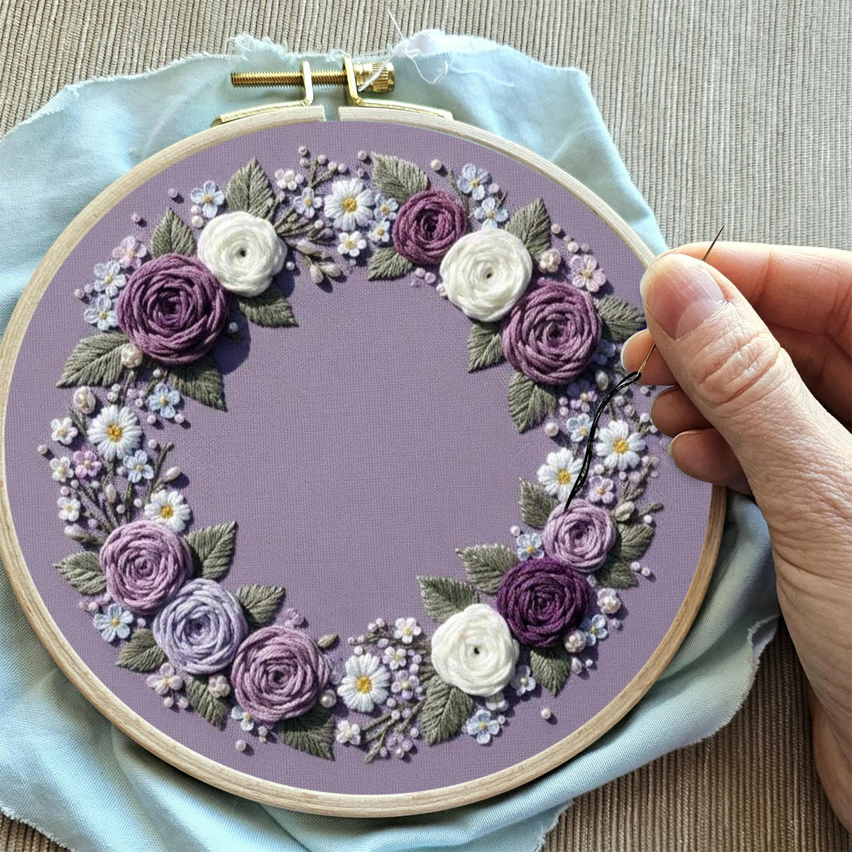 Rubbyoo Embroidery Kit - Purple Flower Wreath | Beginner Botanical Design | Diy Home Decor - image 7