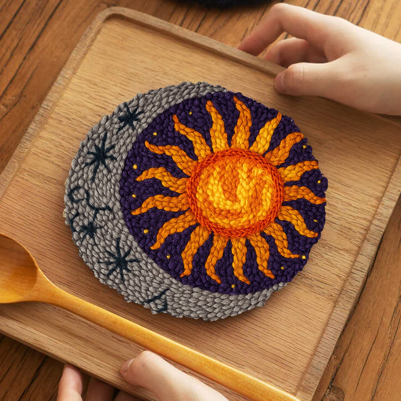  Vibrant Sun Punch Needle Kit - Celestial Handmade Craft | Diy Art For Ornament - 5 inch Coaster Kit - image 9