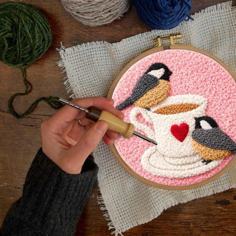 Blush Heart-cup Chickadees Punch Needle Kit – Essential Gifting Option | Heartwarming Decor Accent - image 3