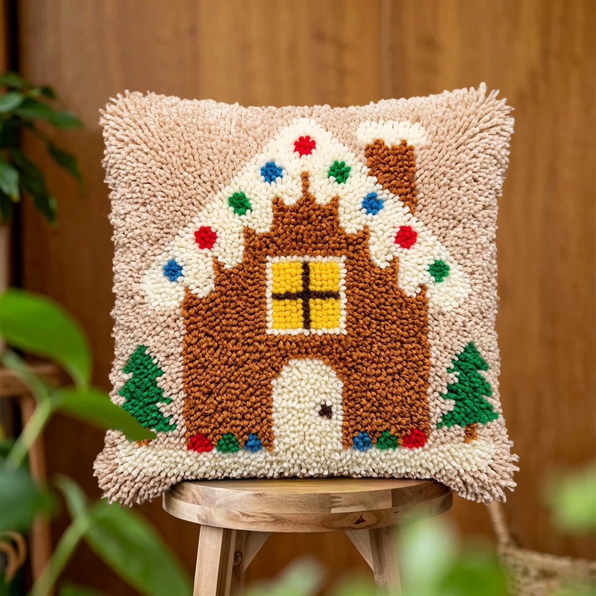 Rubbyoo Latch Hook Pillow Kit - Gingerbread House | Christmas Room Ornament | Easy Holiday Handicraft  - image 4
