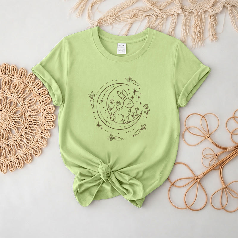 Rubbyoo Celestial Rabbit Graphic Tee  - Fairy-tale Inspired Bunny Pattern | Charming Colorful Crewneck Cloth - image 3