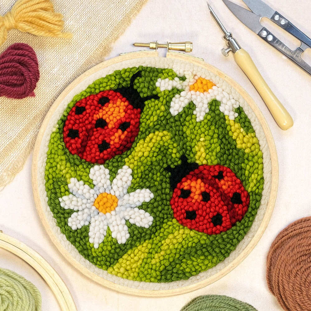 Blooming Flower With Bug Punch Needle Kit - Diy Insect Craft | Nice Home Ornament - image 5