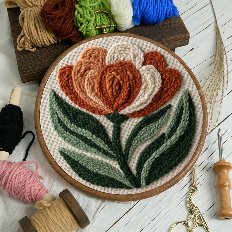 Terracotta Peony Bloom Punch Needle Kit - Accessible Craft | Elegant Home Statement - image 9
