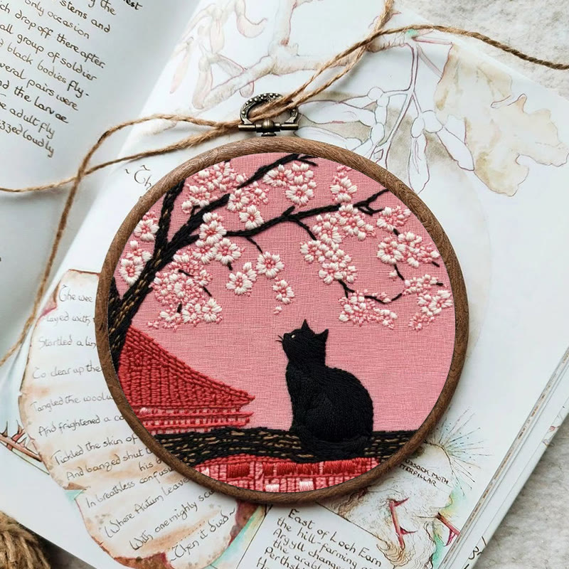 Rubbyoo Embroidery Kit - Sakura Cat Kyoto | Oriental-inspired Diy | Whimsical Wall Art Kit - image 6
