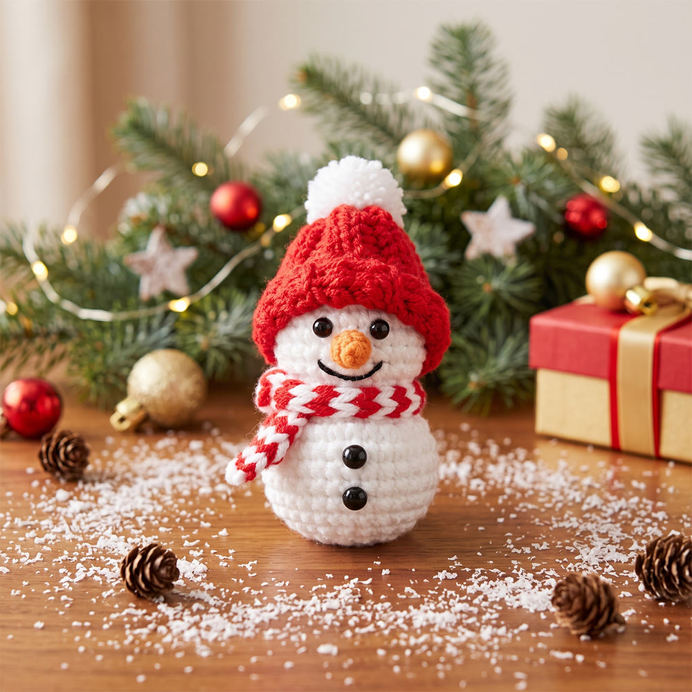 Rubbyoo Cute Crocheted Snowman - Handmade Christmas Crochet Ornament | Cozy Holiday Keychain Gift  - Red - image 2