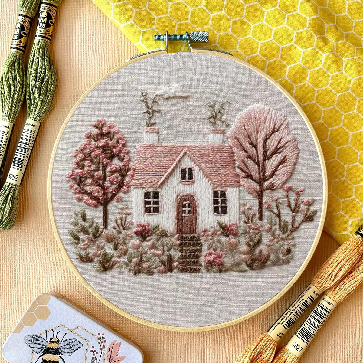 Rubbyoo Embroidery Kit - Pastel Cottage Scene | Cozy Wall Ornament | Newbie-suitable Handmade - image 13