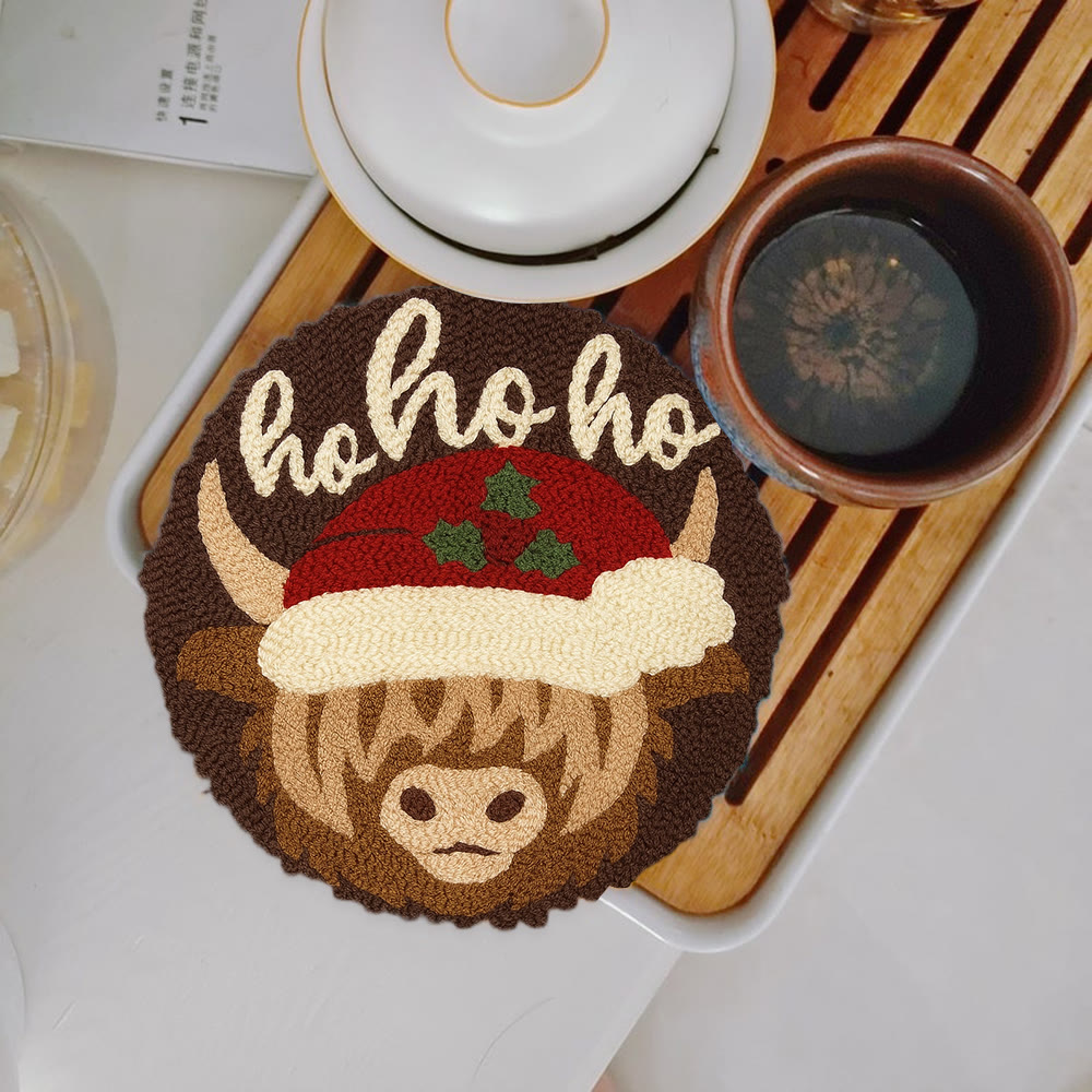 Christmas Highland Cow Punch Needle Kit - Diy Door Decor | Easy Handicraft For Adults - 5 inch Coaster Kit - image 11