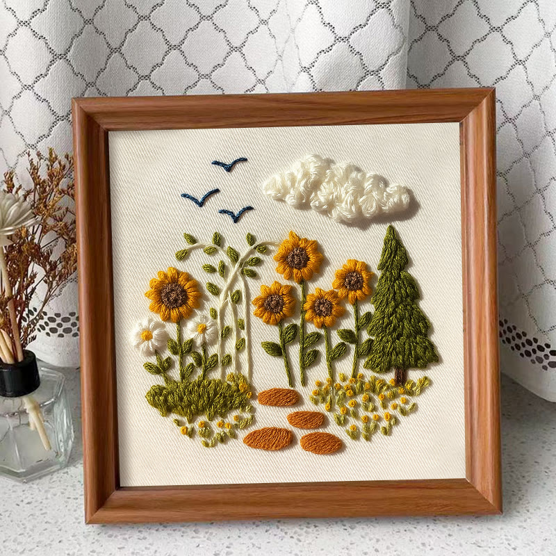 Rubbyoo Embroidery Kit - Blooming Sunflower | Floral Stitching Craft | Unique Room Decor - Embroidery Kit Plus An Extra Frame - image 8