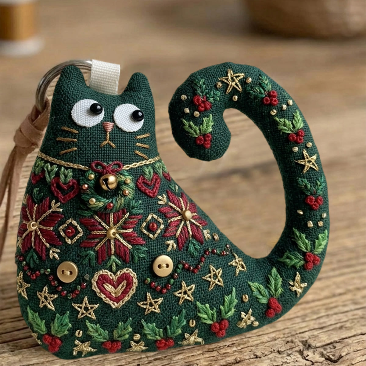 Rubbyoo Cat Embroidery Kit - Holly And Berries | Elegant Gift For Moms | Auto Rearview Mirror Charm - image 10