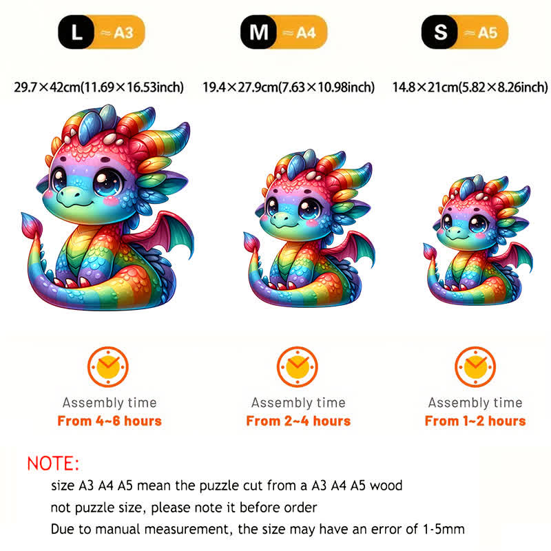 Rubbyoo Colorful Baby Dragon - Wooden Jigsaw Puzzle