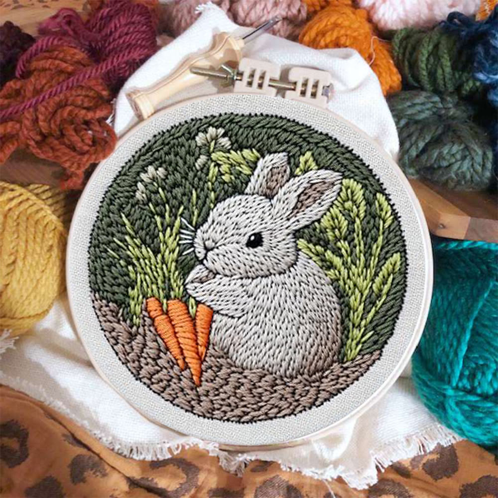 Carrot Cuddling Grey Bunny Punch Needle Kit - Rewarding Diy | Seasonal Keepsake - image 8