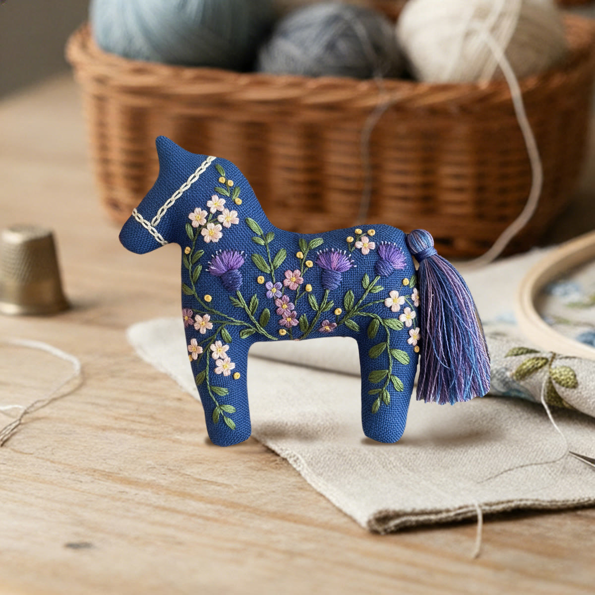 Rubbyoo Dala Horse Embroidery Kit - Blue Thistle And Floral | Easy Diy | Lovely Shelf Ornament - image 5