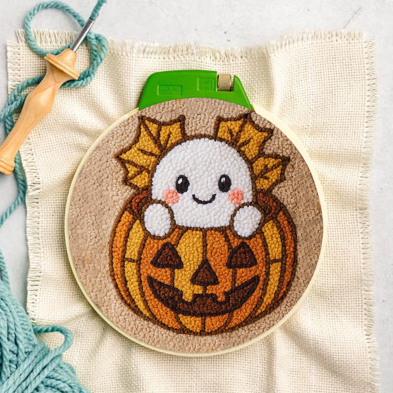 Pumpkin Ghost Punch Needle Kit - Adorable Halloween Craft | Diy Decorative Art - image 7