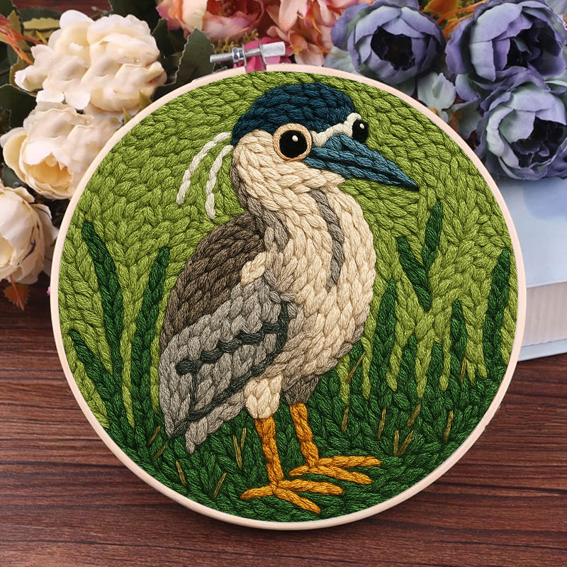 Blue Heron Punch Needle Kit - Bird Yarn Artwork | Handicraft Set For Home Ornament - image 4