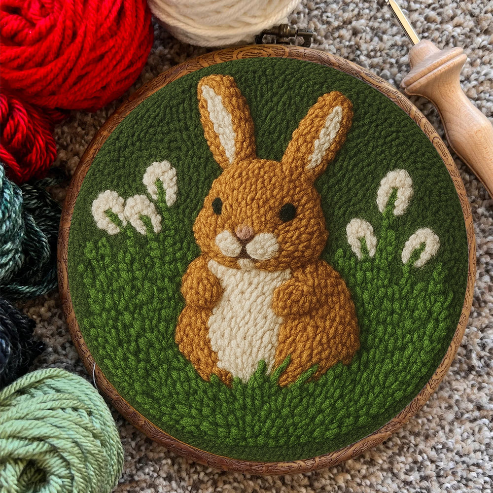 Bunny In Meadow Punch Needle Kit - Handcrafted Art | Charming Diy - image 11