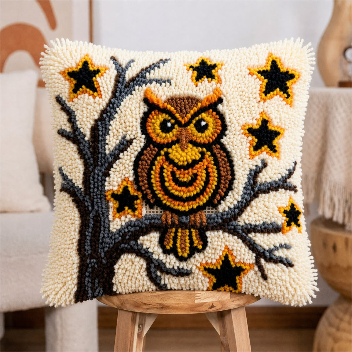 Rubbyoo Latch Hook Pillow Kit - Adorable Woodland Owl | Charming Handmade Inspired Sofa Accent | Cozy Autumn Craft For Beginners - image 5
