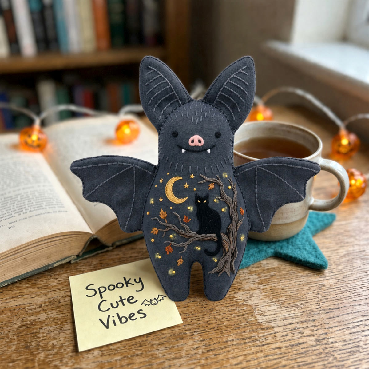 Rubbyoo Bat Embroidery Kit - Black Cat On Tree Branch | Handmade Halloween Basket Stuffer | Wall Hanging Sign - image 6