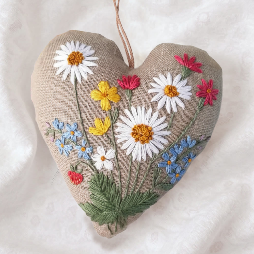 Rubbyoo Heart Embroidery Kit - Daisy Wildflower With Strawberry Motif | Beginner-easy Diy | Delightful Gifting Option - image 4