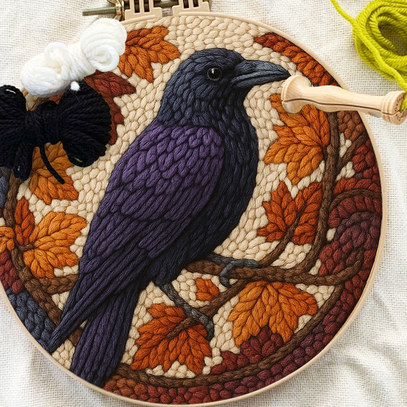 Autumn Raven Punch Needle Kit - Diy Holiday Ornament | Handmade Craft For Bird Lover  - image 6