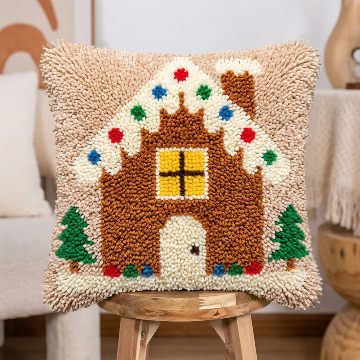 Rubbyoo Latch Hook Pillow Kit - Gingerbread House | Christmas Room Ornament | Easy Holiday Handicraft  - image 6