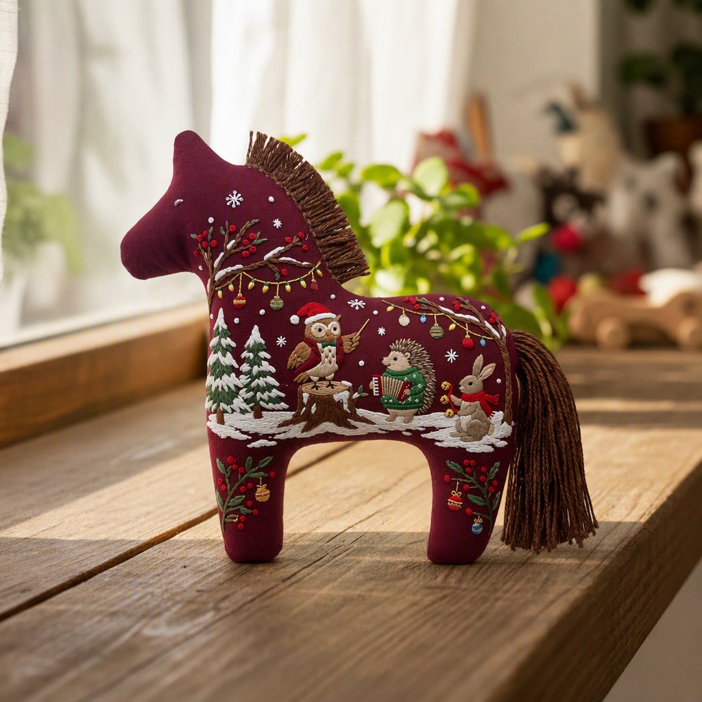 Rubbyoo Dala Horse Embroidery Kit - Enchanted Woodland Symphony | Cozy Winter Wall Decor | Ideal Handmade Christmas Gift For Nature Lovers - image 4