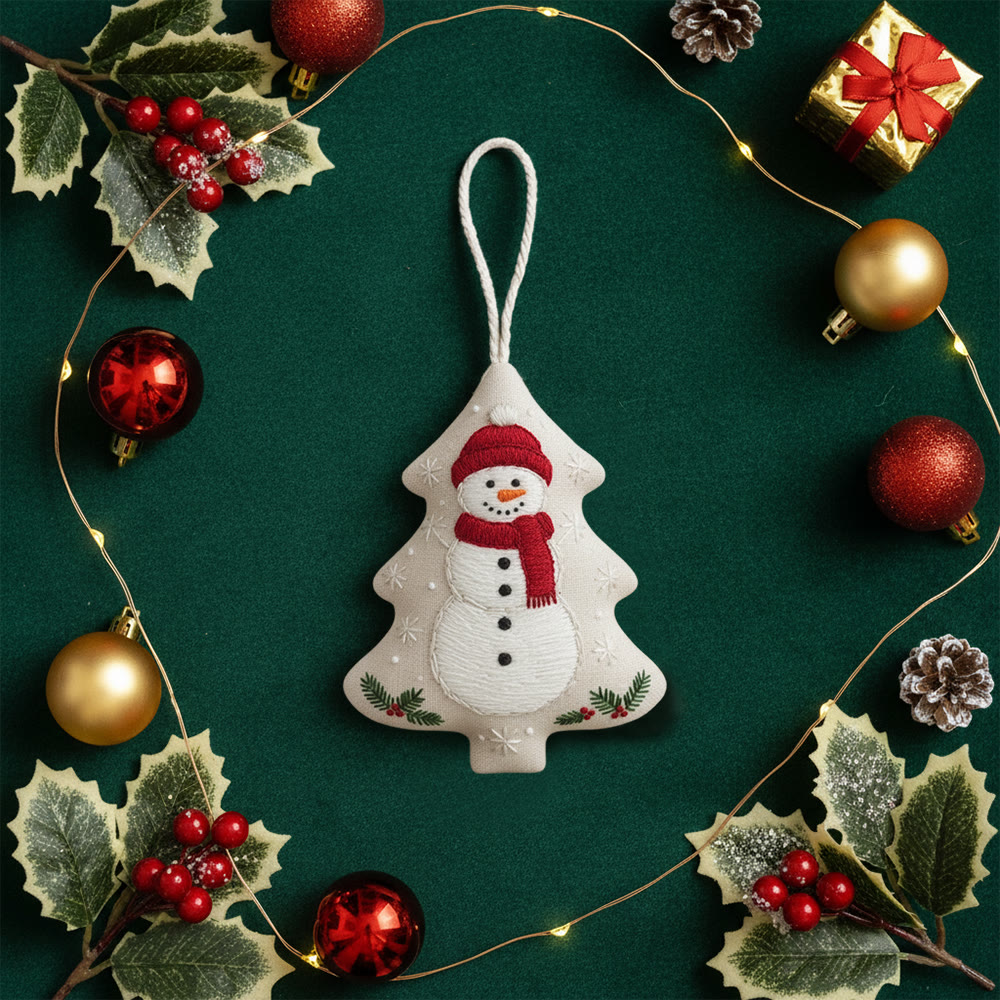 Rubbyoo Tree-shaped Embroidery Kit - Happy Snow Man | Christmas Hanging Decor | Diy Needle Artcraft - image 9