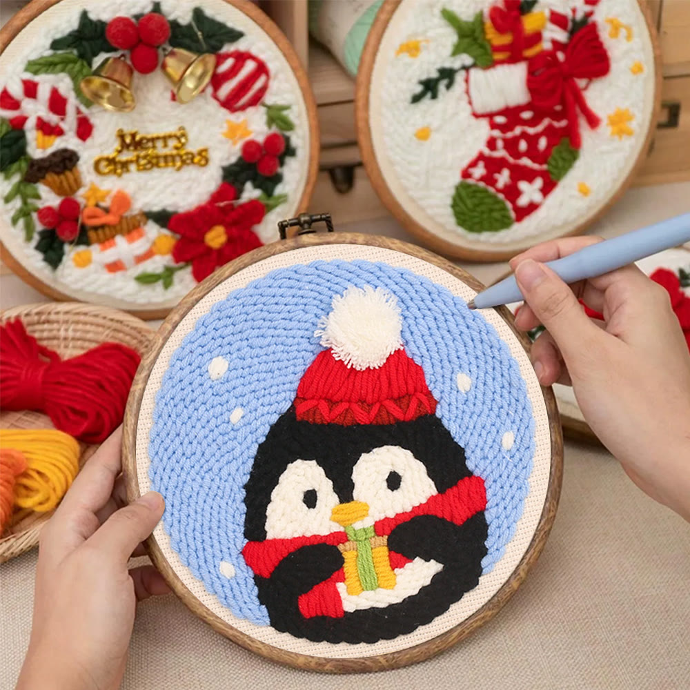Christmas Penguin Punch Needle Kit - Diy Craft For Adults And Kids | Christmas Decorations - image 7