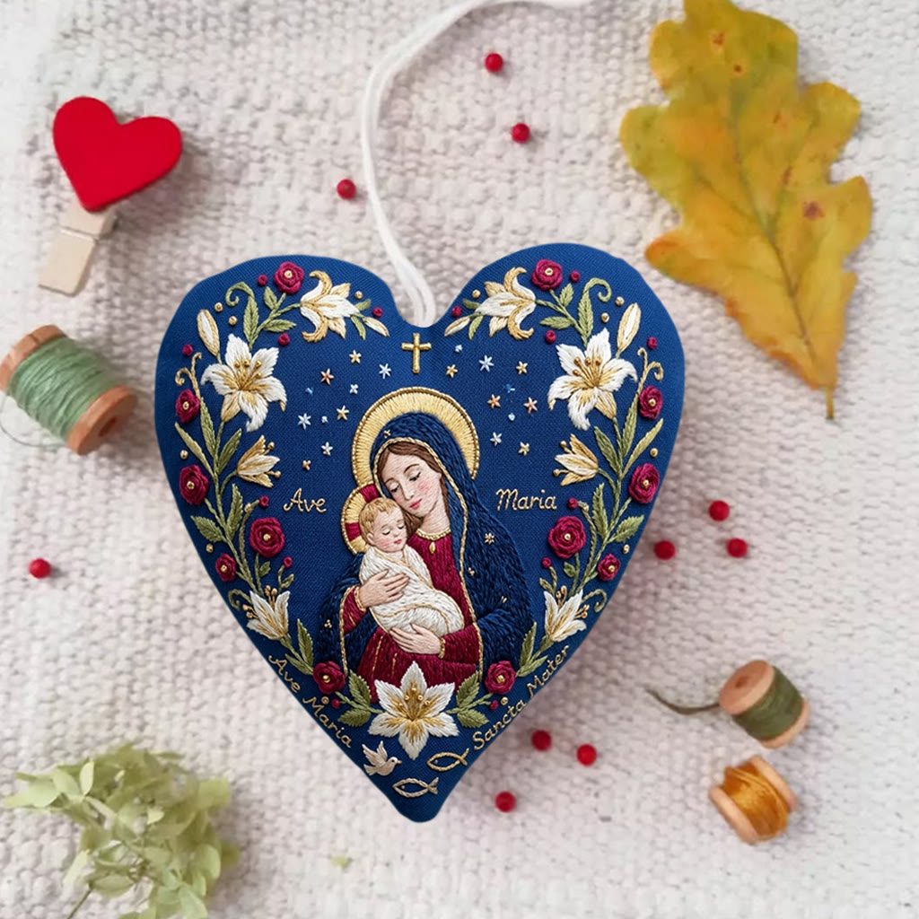 Rubbyoo Heart Embroidery Kit -  Floral Ave Maria | Christian Handmade Gift For Home Decor | Religious Christmas Shelf Decor - image 5