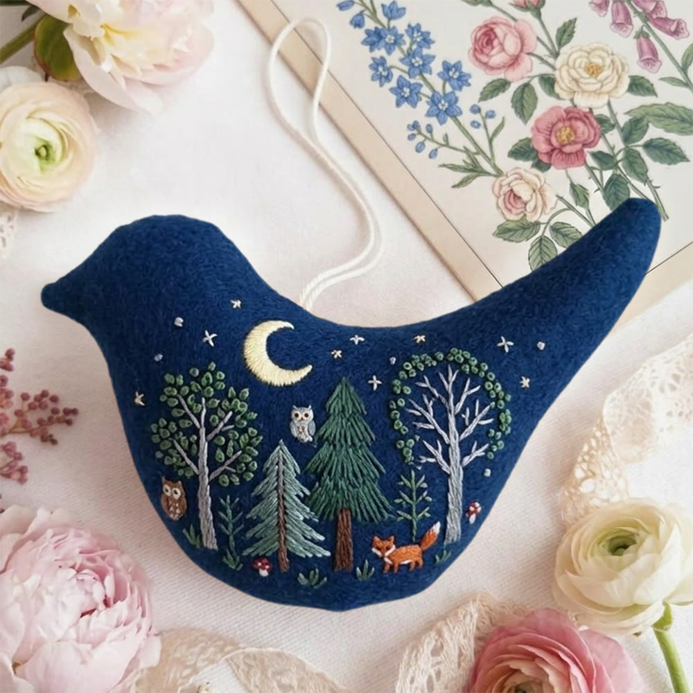 Rubbyoo Bird-shaped Embroidery Kit - Luna Night Forest | Cute Gift For Kids | Magic Fantasy Ornament - image 5