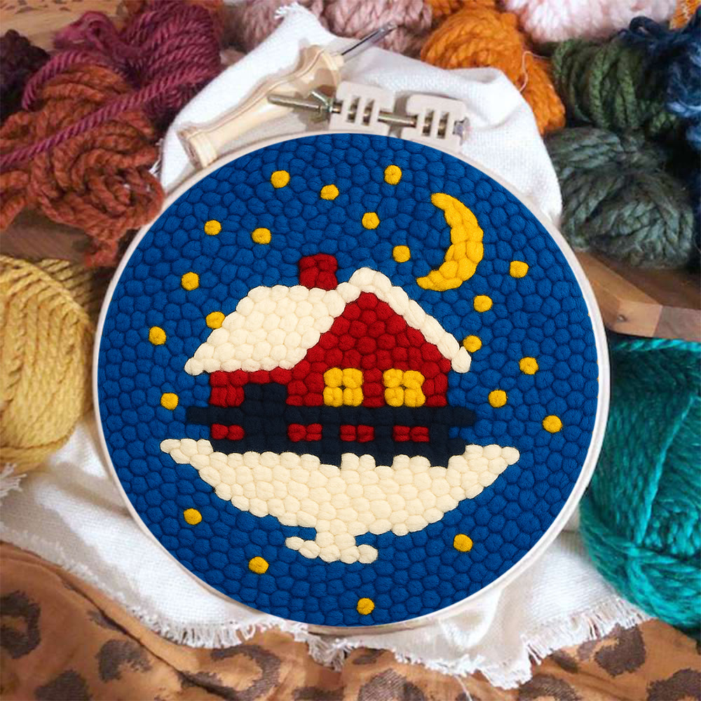 Starry Winter Snow Cottage Punch Needle – Embroidery Craft Kit | Charming Winter Gift - image 7