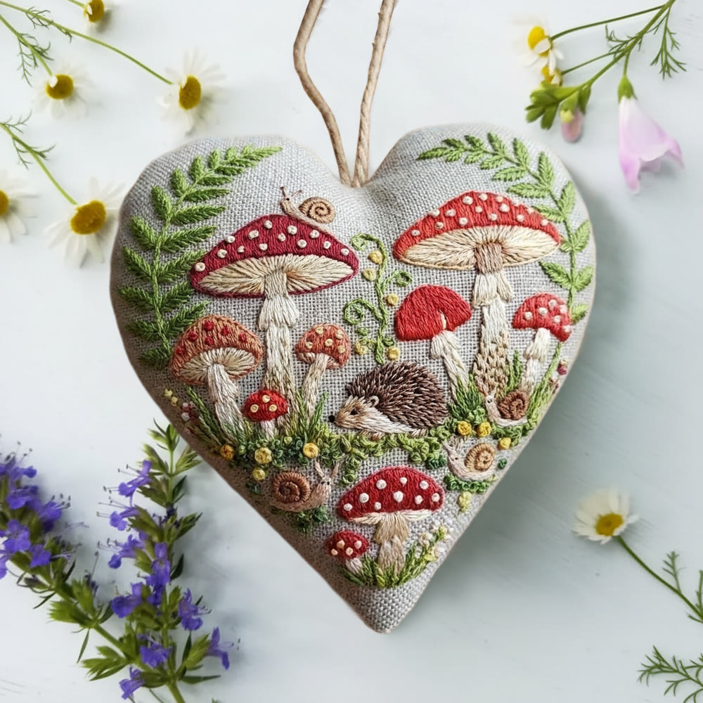 Rubbyoo Heart Embroidery Kit - Woodland Mushroom Hedgehog | Entry Level Diy | Cozy Ambience Home Hanging - image 5